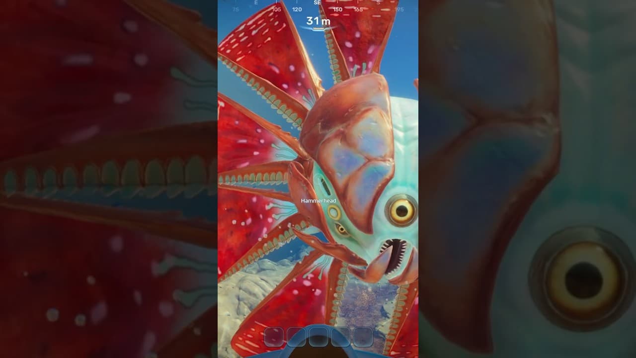Official Subnautica YouTube Short thumbnail showing a Hammerhead encounter