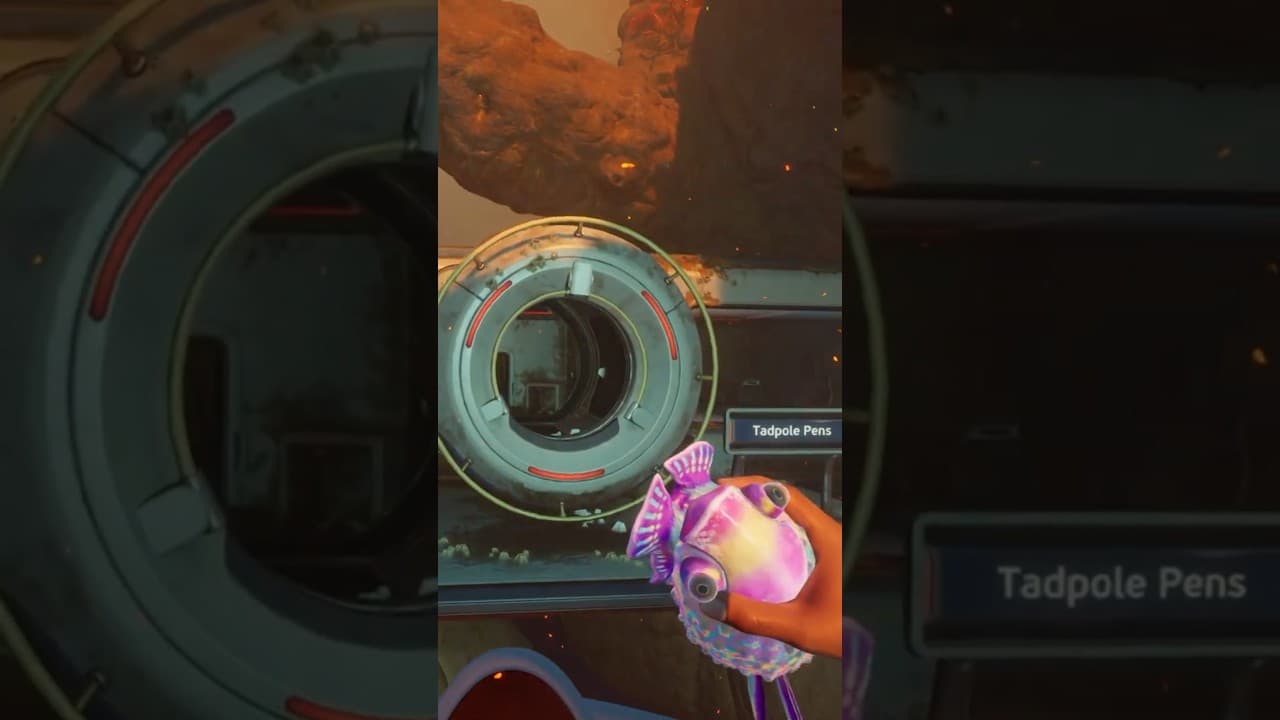 Official Subnautica YouTube Short thumbnail showing a base scene with Tadpole Pens signage